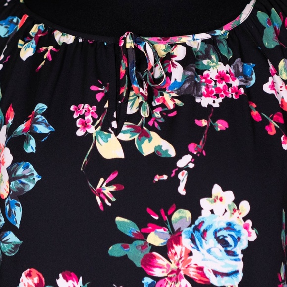 Express Women's Blouse Floral 3/4 Sleeve Keyhole Colorful Artsy Crop Top Small - Picture 4 of 10